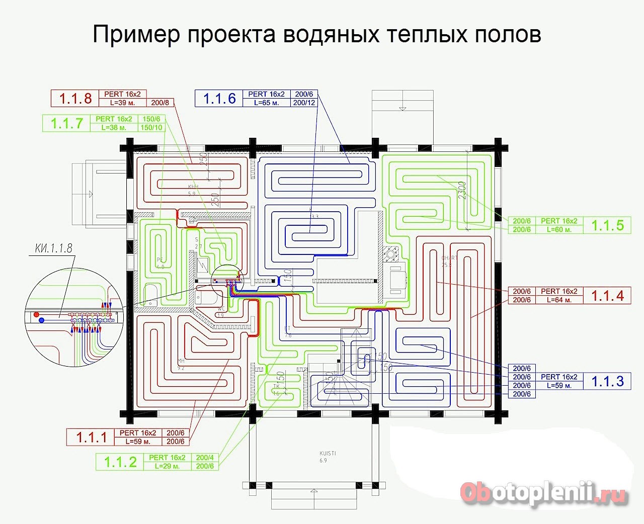 3 контура теплого пола в одной комнате